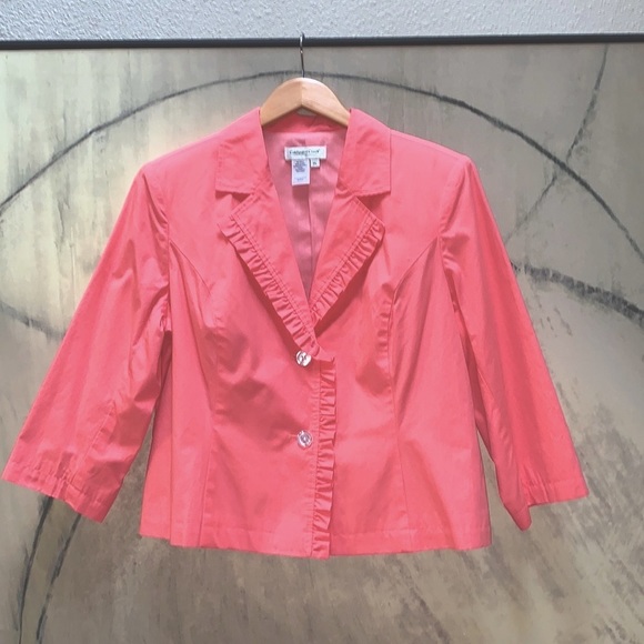 Coldwater Creek Jackets & Blazers - Cold Water Creek Blazer Sz LP women’s Pink Ruffle trim button-up lined jacket